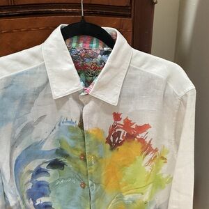 Robert Graham White Shirt with Multicolor Collar and Inner Yoke